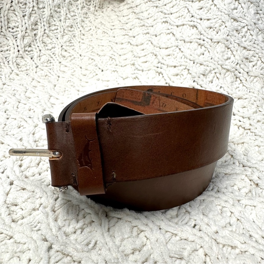 Tommy Bahama Brown Italian Leather Belt Made In Italy Classic Mens Sz 38